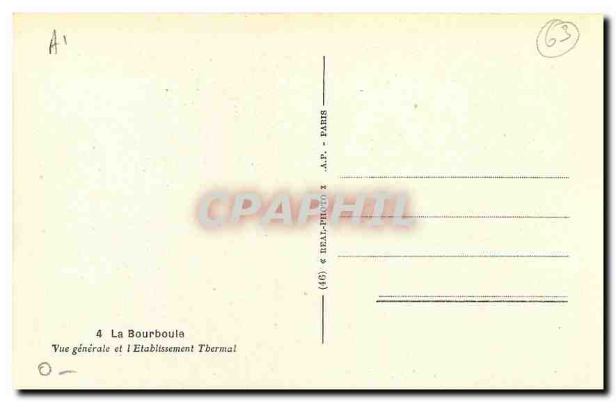CPA La Bourboule Vue generale et l'Etablissement Thermal  — Rückseite