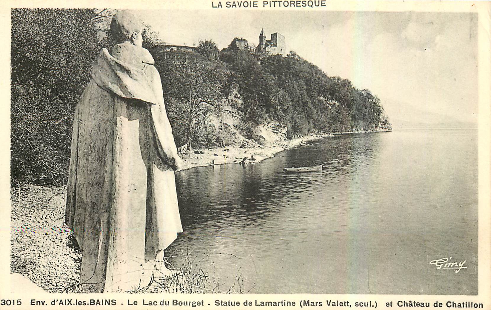 CPA Env d'Aix les Bains Le Lac du Bourget Statue de Lamartine et Chateau de Chatillon 