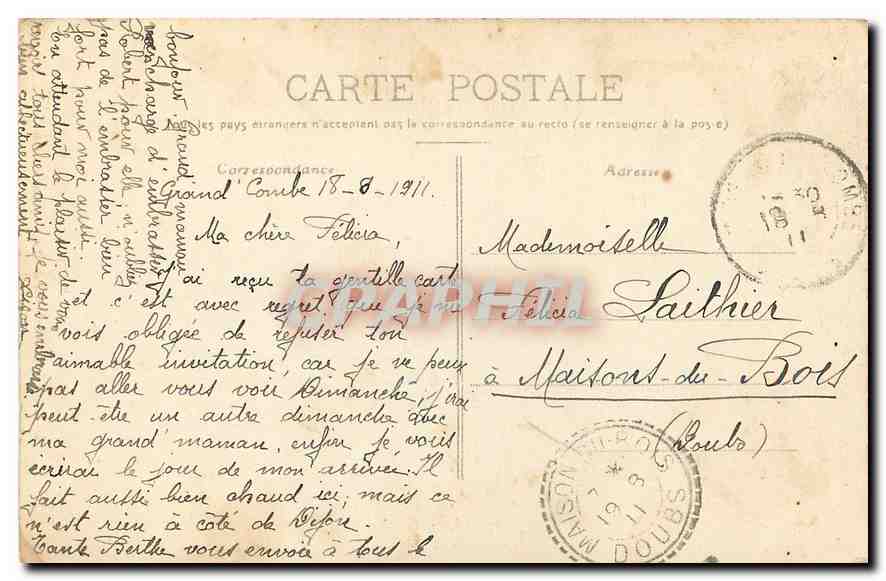 CPA La Franche Comte Pittoresque Maison Monsieur Les Tunnels  — Rückseite