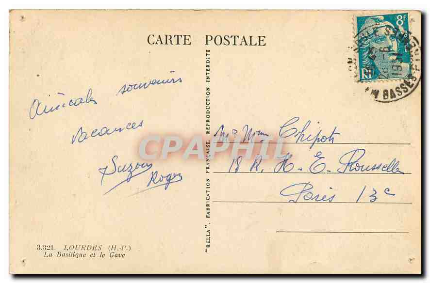 CPA Lourdes La Basilique et le Gave  — Verso