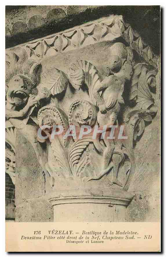 CPA Vezelay Basilique de la Madeleine Deuxieme Pitier cote droit de la Nef Chapiteau Sud 