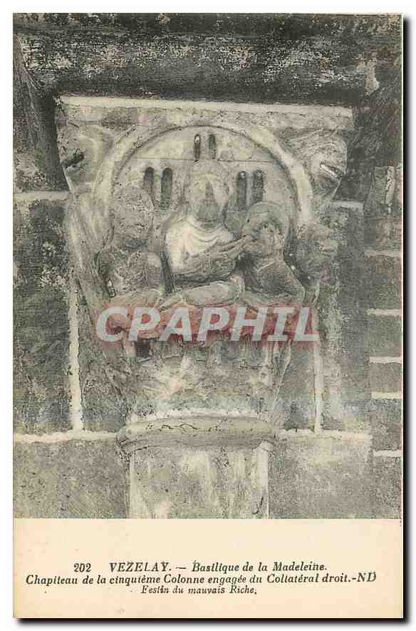 CPA Vezelay Basilique de la Madeleine Chapiteau de la einquiteme Colonne engagee du Colateral droit 