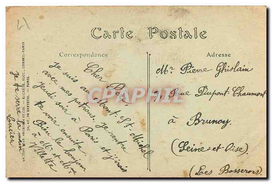Mont Saint-Michel — Vue prise de la Digue (côté de l'arrivée) — Éditeur : A. Célestin & Cie, Paris — Rückseite