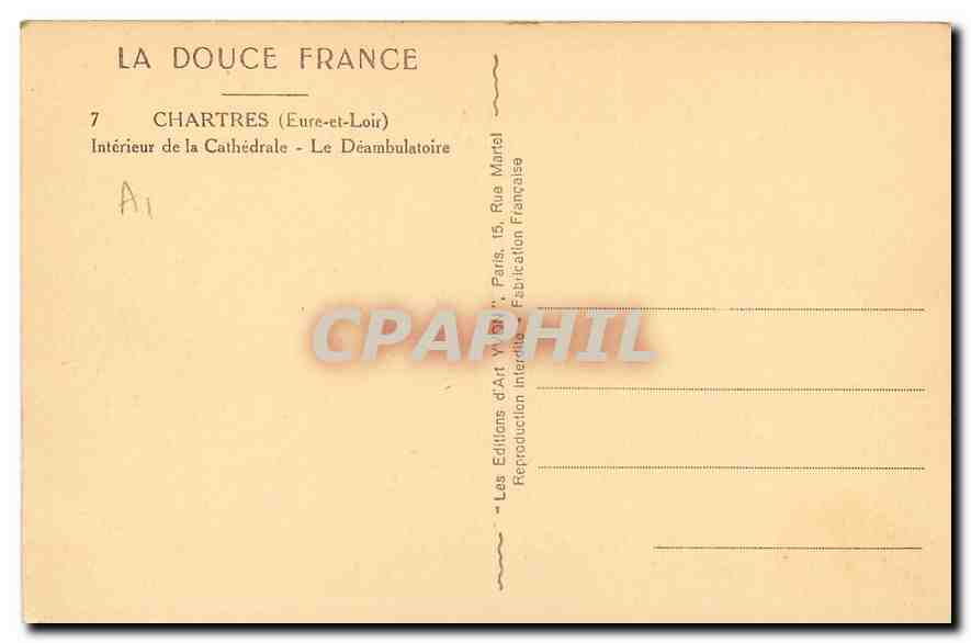 CPA La Douce France Chartres Eute et Loir Interieur de la Cathedrale Le Deambulatoire  — Rückseite