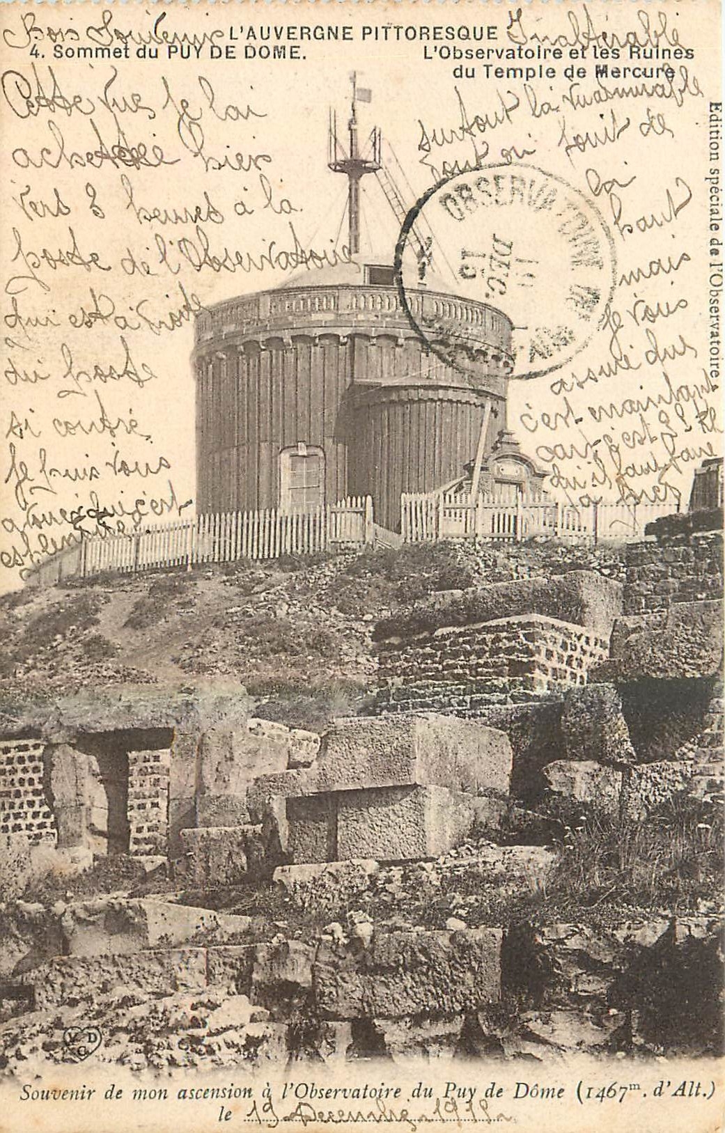 CPA l'Auvergne pitttoresque Sommet du Puy de Dome l'Observatoire et les Ruines de Temple de Mercure 