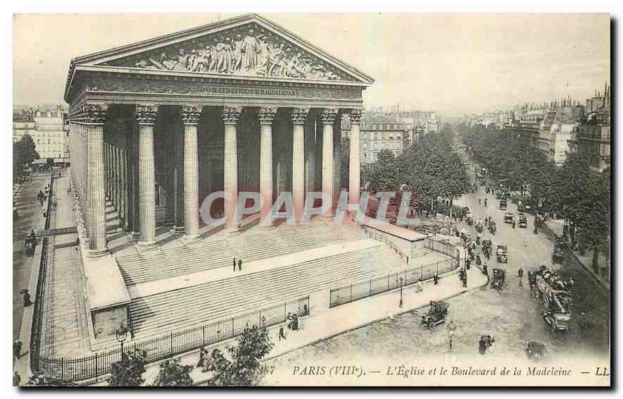 CPA Paris l'Eglise et le Boulevard de la Madeleine 