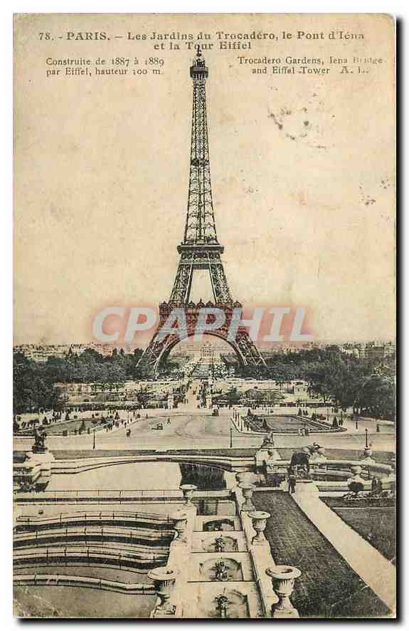 CPA Paris Les Jardins du Trocadero Le pont d'Iena et la Tour Eiffel