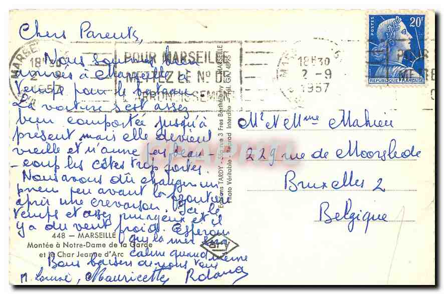 CPA Marseille Montree a Notre Dame de la Garde et le Char Jeanne d'Arc  — Rückseite