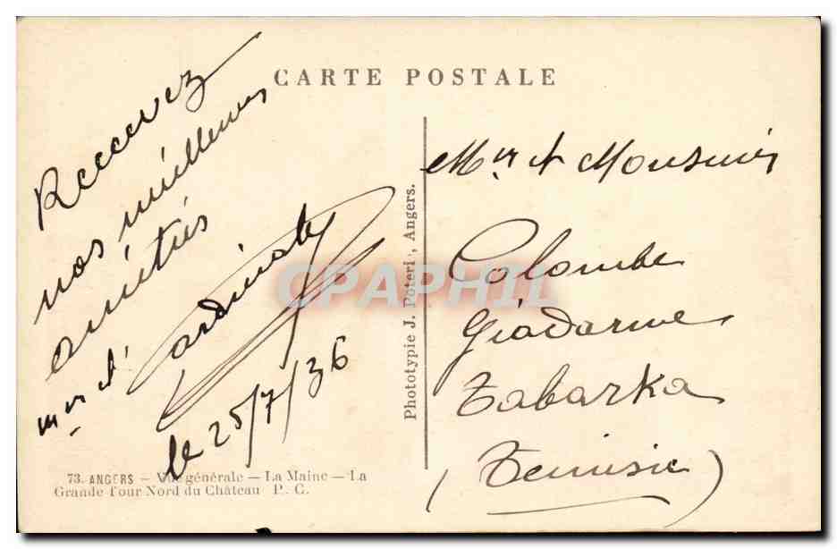 Angers CPA Vue generale le Maine La grande cour Nord du chateau — Rückseite