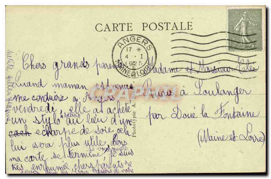 angers CPA Le pont de la Basse Le chateau — Rückseite