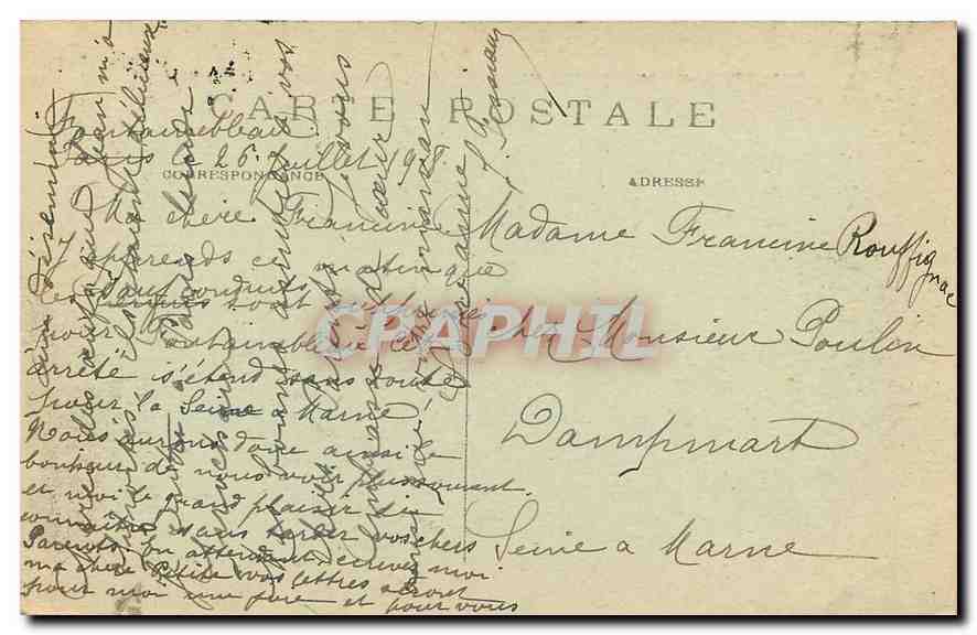 Palais de FONTAINEBLEAU — La Façade du Château (autre vue) — Éditeur non identifié, n° de série 189 — Verso