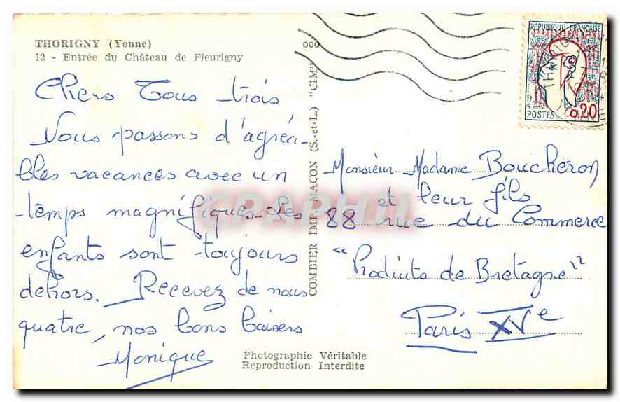 CPM Thorigny Yonne Entree du Chateau de Fleurigny  — Back