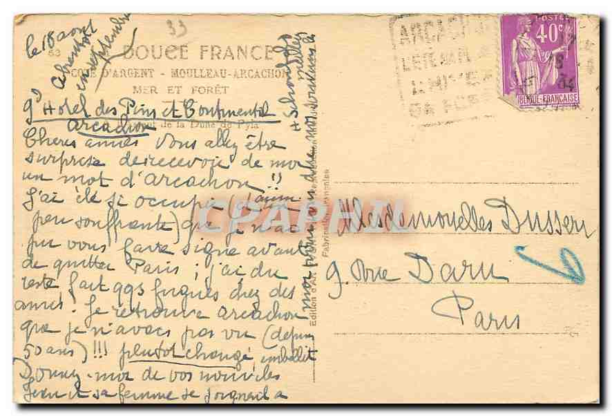 CPA Cote d'Argent Moulleau Arcachon mer et Foret  — Back