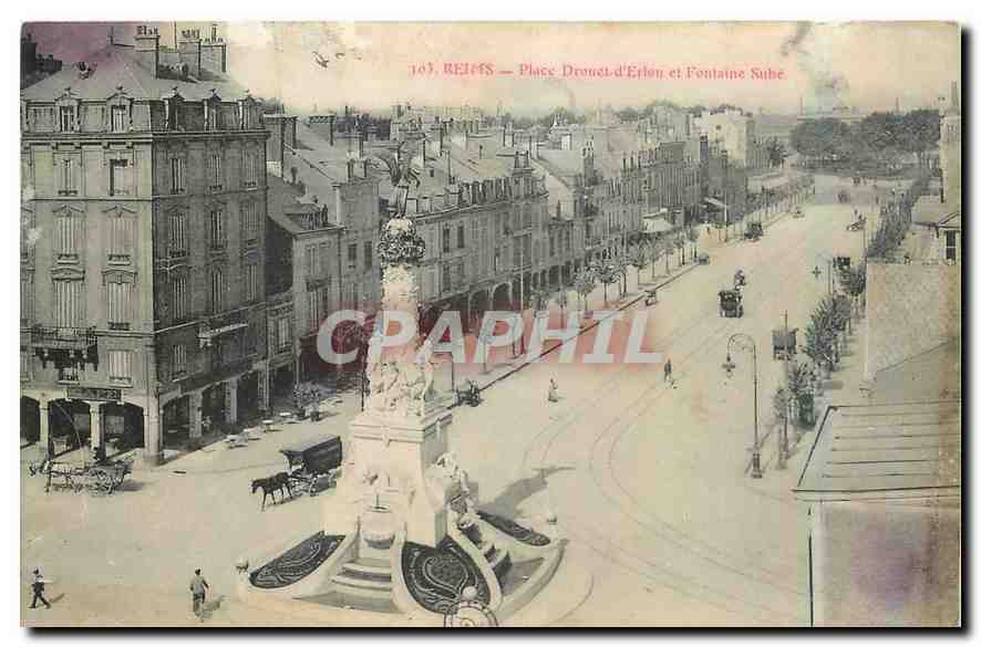 CPA Reims Place Drouet d'Erton et Fontaine Sube 