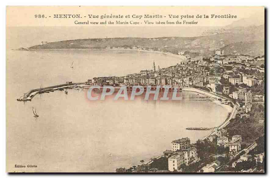 CPA Menton Vue generale et Cap Martin Vue prise de la Frontiere 