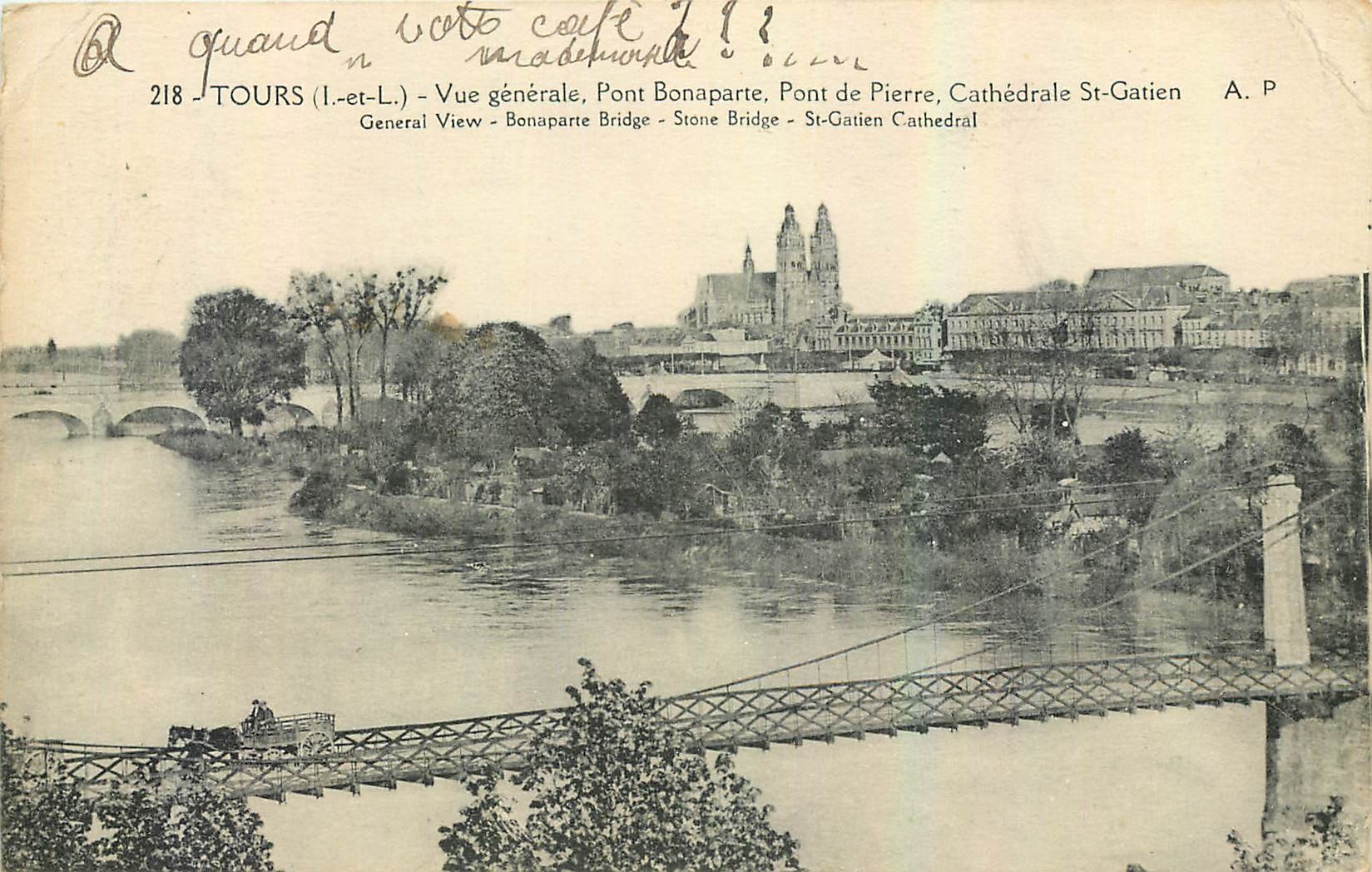CPA Tours I et L Vue generale Pont Bonaparte Pont de Pierre Cathedrale St Gatien 