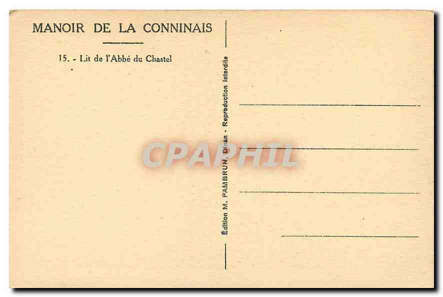 CPA Dinan Manoir de la Conninais Lit de L'Abbe du Chastel  — Rückseite