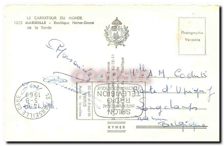 CPM Le Carrefour du Monde Marseille Basilique Notre Dame de la Garde  — Rückseite