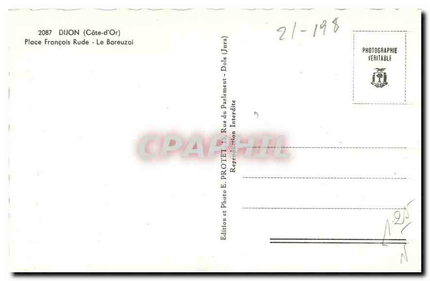CPA Dijon Cote d'Or Place Francois Rude Le Bareuzoi  — Rückseite