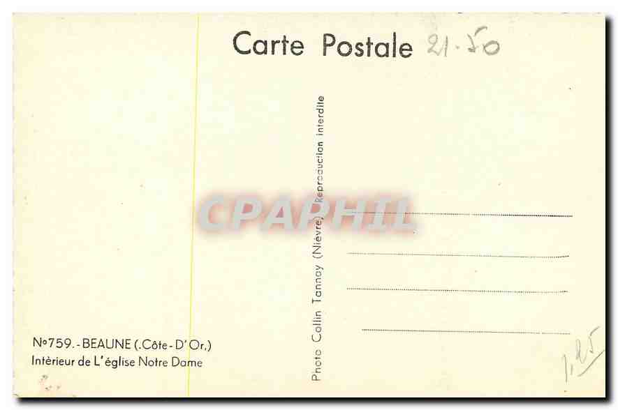 CPA Beaune Cote d'Or Interieur de l'Eglise Notre Dame  — Rückseite