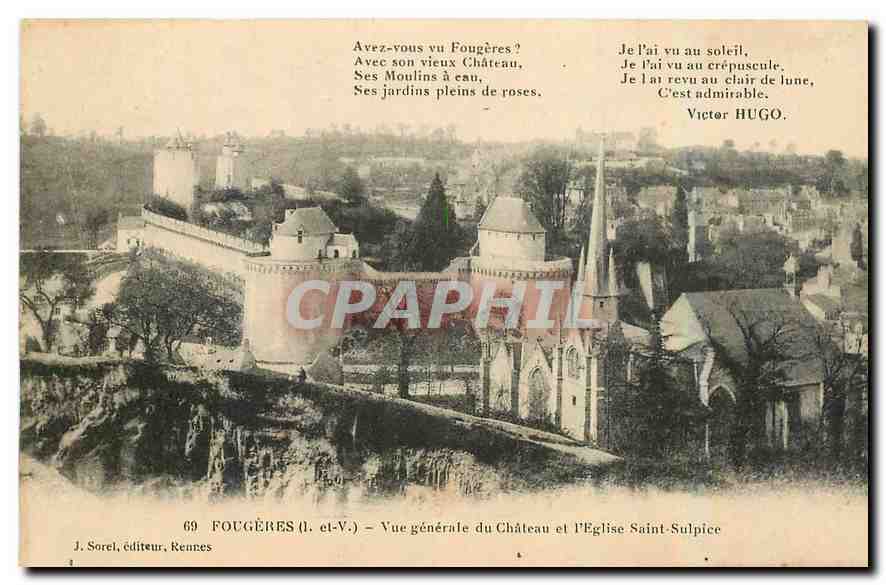 Fougères (Il. et-V.) — Vue générale du Château et l'Église Saint-Sulpice — J. Sorel, éditeur, Rennes