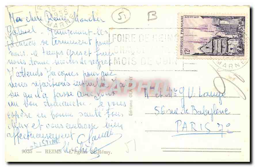 CPA Reims L'Eglise St Remy  — Verso