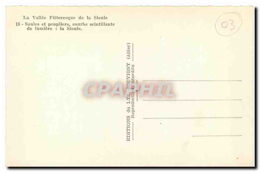 La Vallée Pittoresque de la Sioule — 16 - Saules et peupliers, courbe scintillante : la Sioule — Éditions du Lys Souvigny — Back