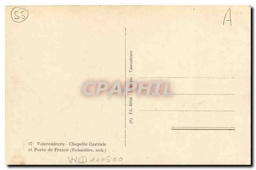 CPA Vaucouleurs Chapelle Castrale et Porte de France  — Rückseite