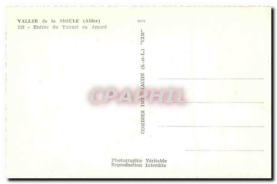CPA Vallee de la Sioule Allier Entree du Tunnel en Amont  — Back