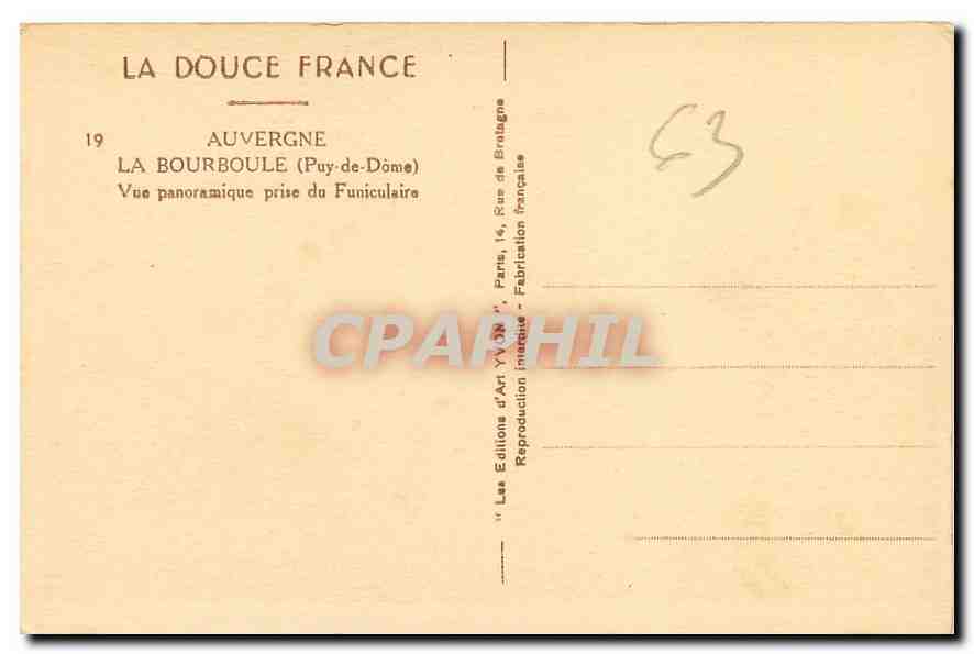 CPA La Douce France Auvergne La Bourboule Puy de Dome Vue panoramique prise du Funiculaire  — Rückseite