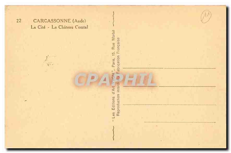 CPA Carcassonne Aube La Vite Le Chateau Comtal  — Rückseite