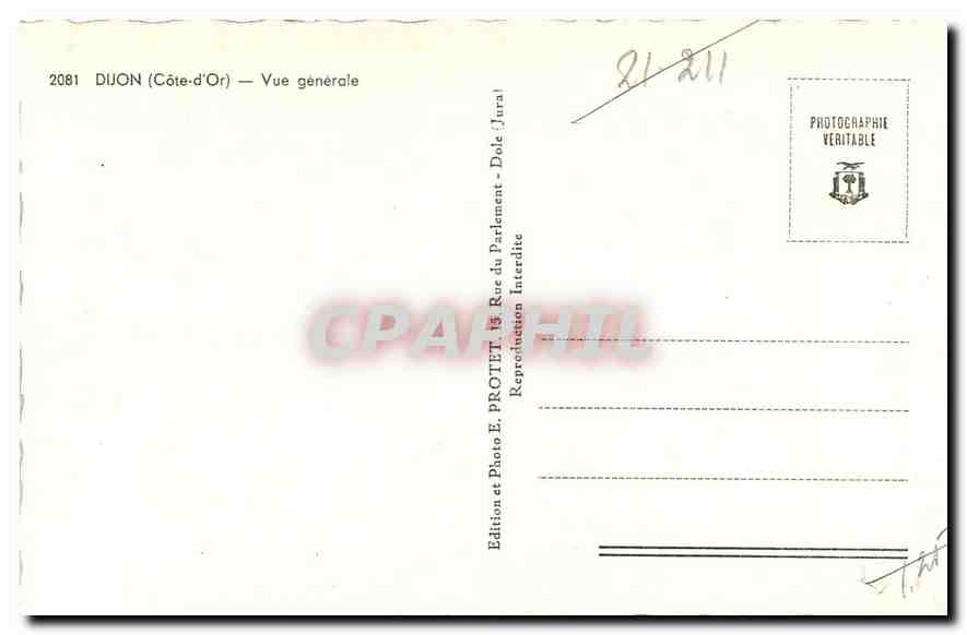 CPA Dijon Cote d'Or Vue generale  — Rückseite