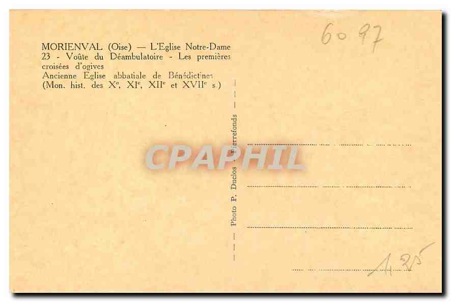 CPA Morienval Oise l'Eglise Notre Dame Voute du Deambulatoire Les Premieres croisees d'ogives  — Rückseite