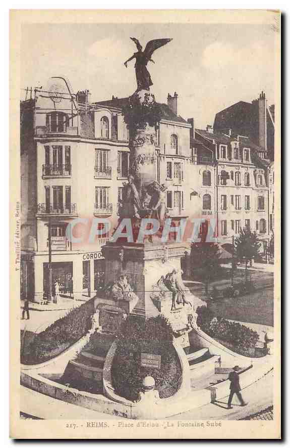 CPA Reims Place d'Erlon La fontaine Sube