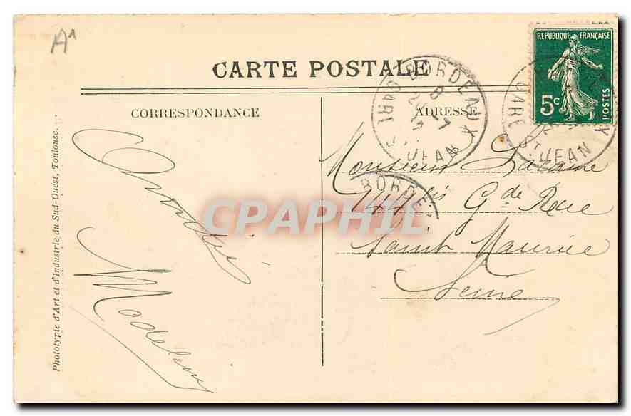 CPA Bordeaux La Porte du Palais  — Verso