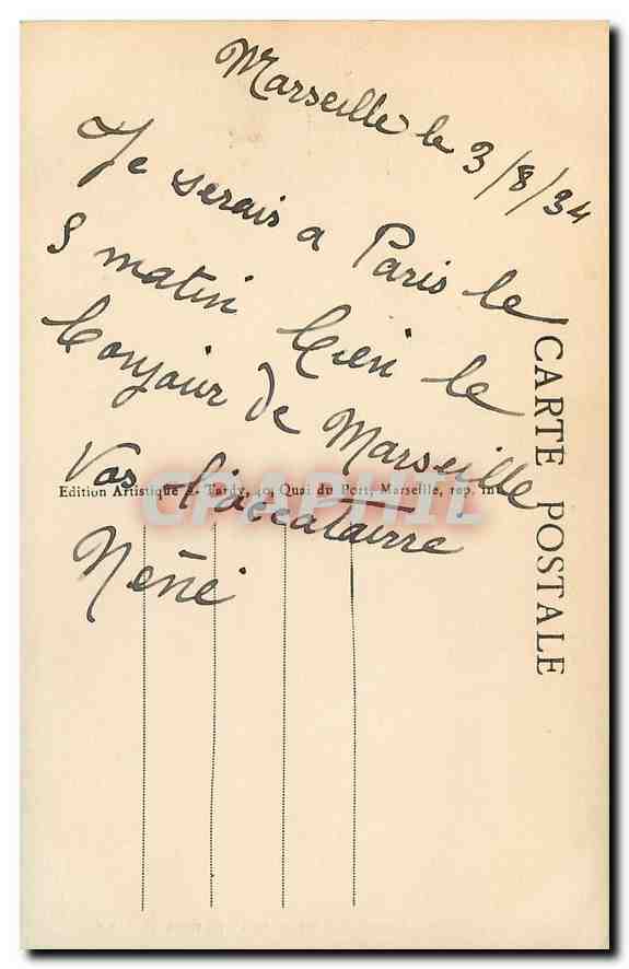 CPA Marseille La Fontaine Cantini  — Rückseite