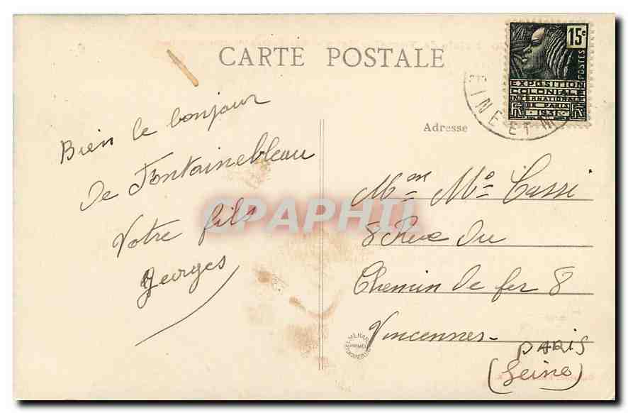 Palais de Fontainebleau — Überblick vom Bréau — Verlag: CPAPHIL, Nr. 1030 — Rückseite