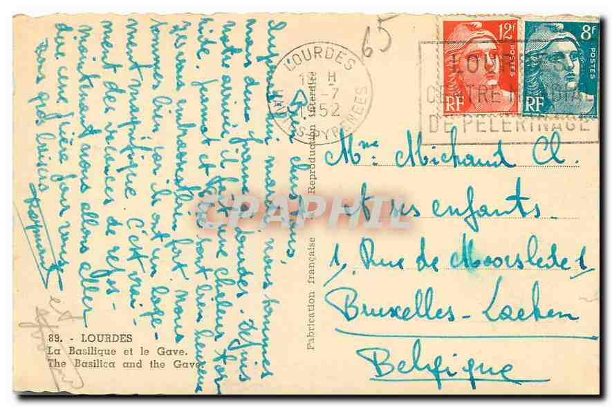 CPA Lourdes La Basilique et le Gave  — Verso