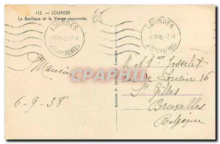 CPA Lourdes La Basilique et la Vierge couronnee  — Verso