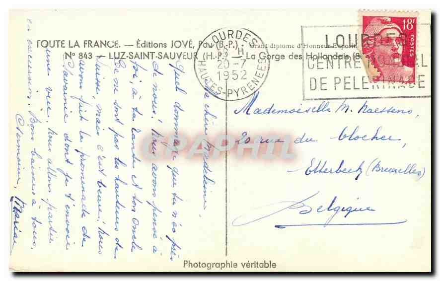 CPA Editions Jove B P Luz Saint Sauveur  — Verso