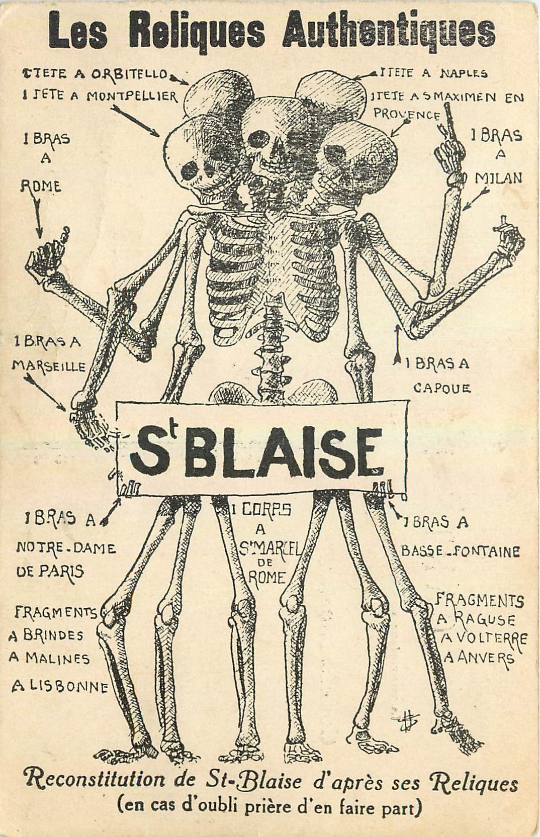 CPA Reconstitution de St Blaise d'apres ses Reliques Squelette