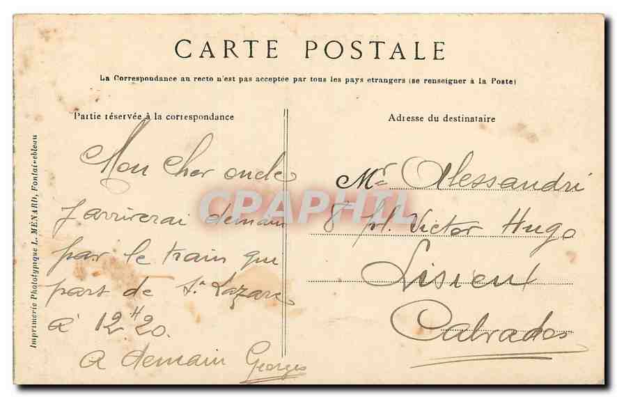 Palazzo di Fontainebleau — Il Castello e il Lago delle Carpe — Tipografia Fototipica L. Méxari, Fontainebleau — Verso
