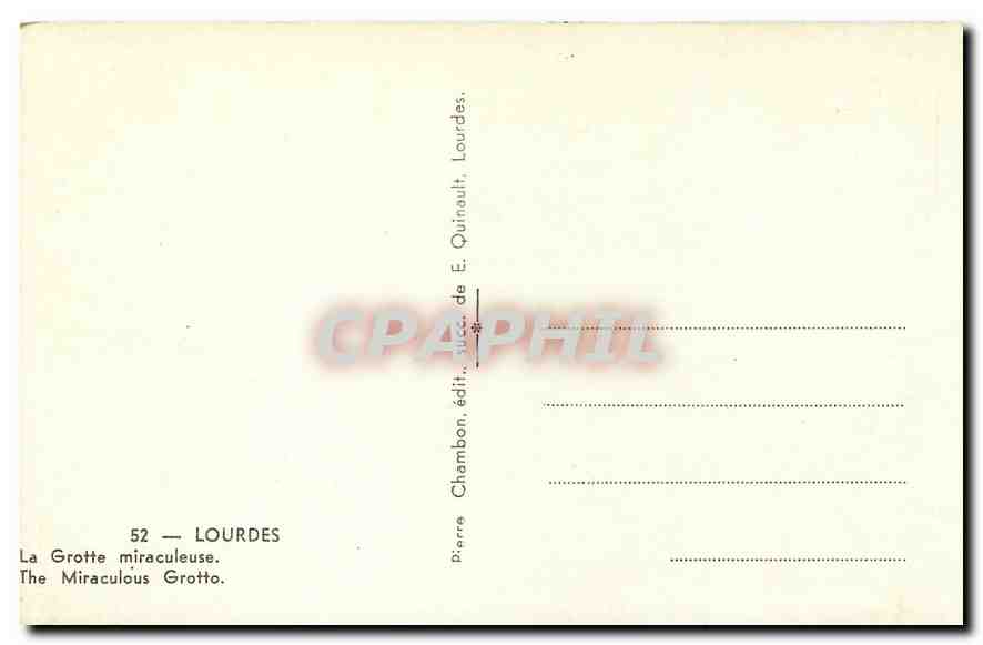 CPA Lourdes La Grotte Miraculeuse  — Verso