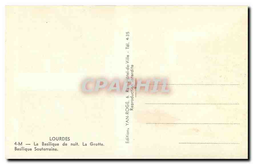 CPM Lourdes La basilique de nuit La grotte Basilique souterraine — Verso