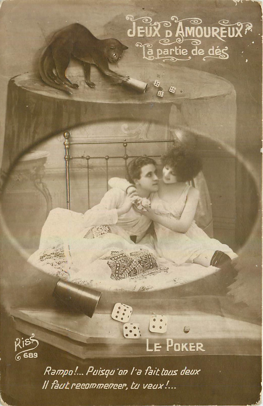 CPA Jeux d'Amoureux La Partie de des Chat Chaton
