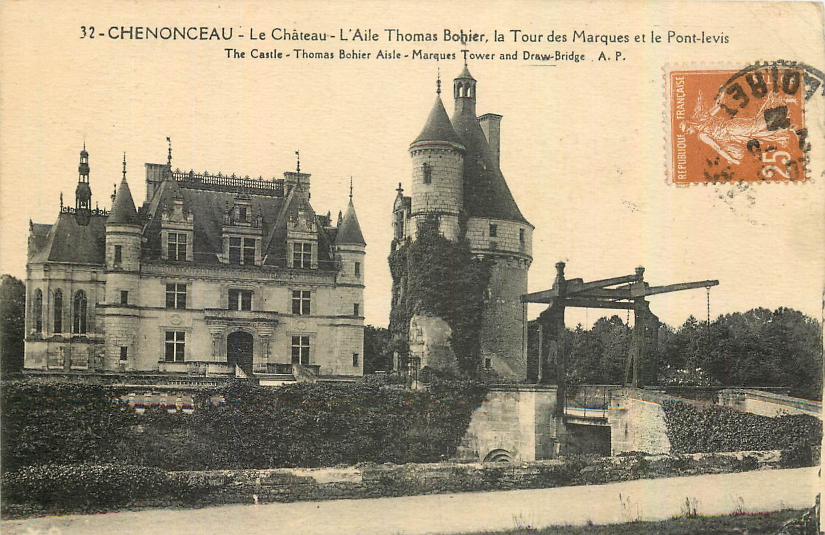 CPA Chenonceau Le Chateau l'Aile Thomas Bohier la Tour des Marques et le Pont levis 