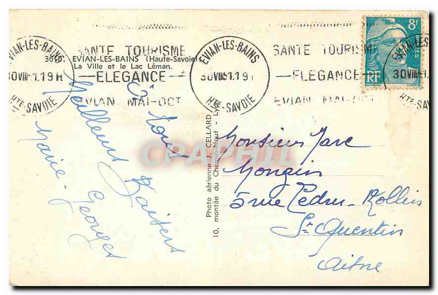 CPA Evian les Bains Haute Savoie La Ville et le Lac Leman  — Verso