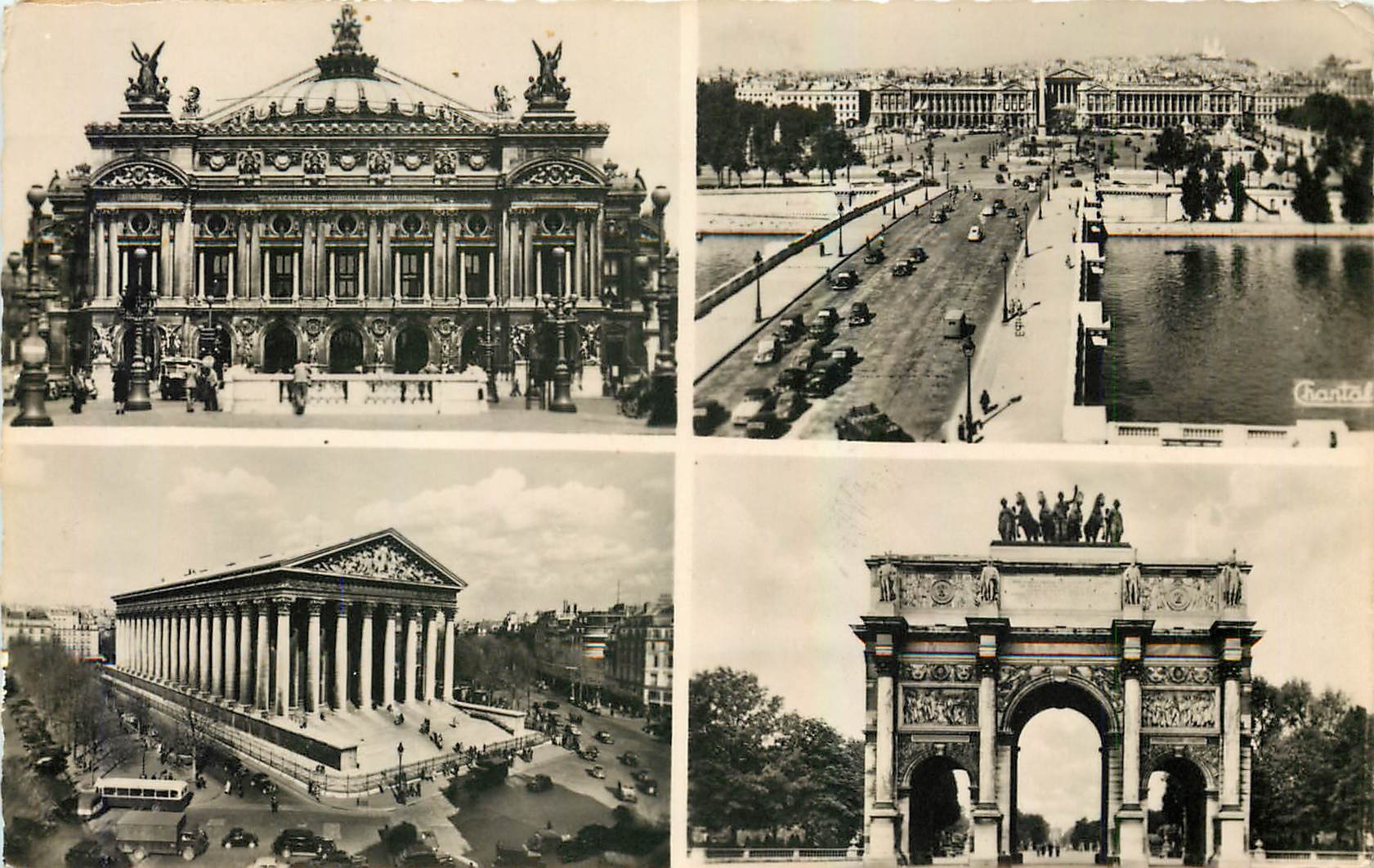 CPA Paris Theatre de l'Opera Vue generale de la Place de la Concorde Eglise de la Madeleine Le Carro