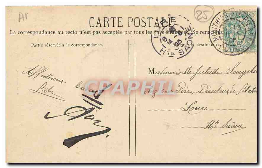 CPA Mouthier La Loue Entre roches  — Rückseite