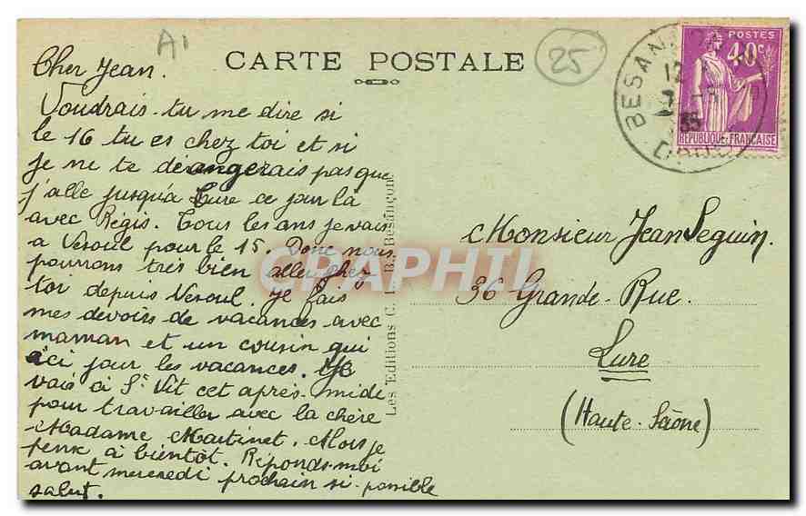 CPA Environs de Besancon les Bains Beure Cascade du Bout du Monde  — Rückseite